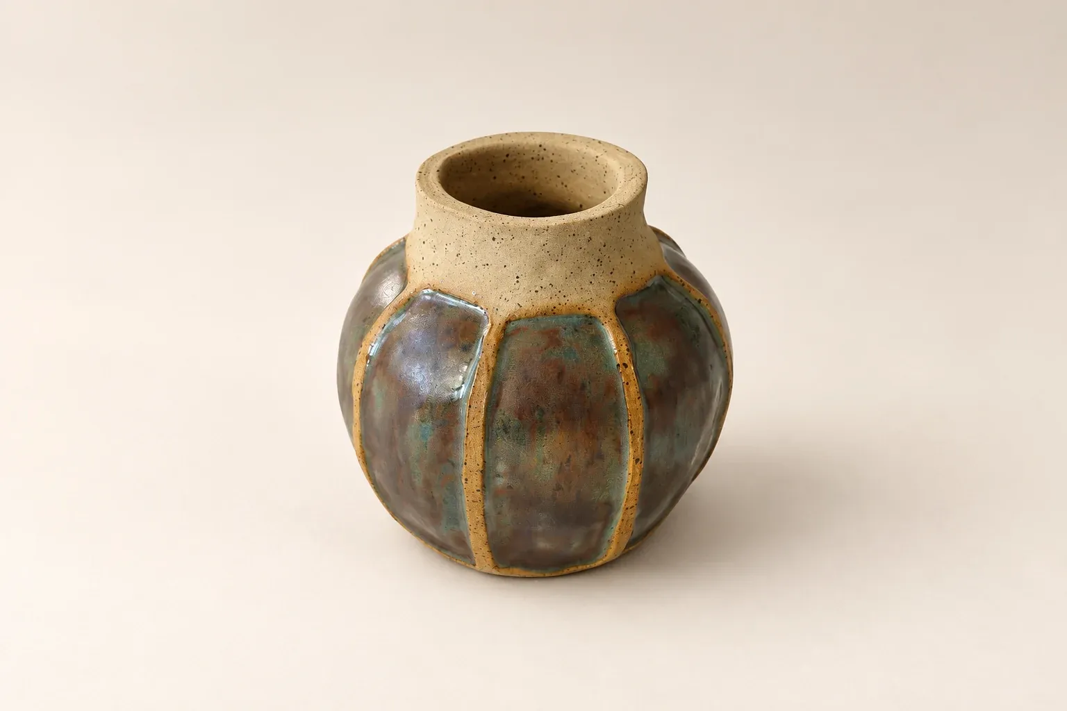 Blue-green panel vase — handmade Kachi ceramic vessels