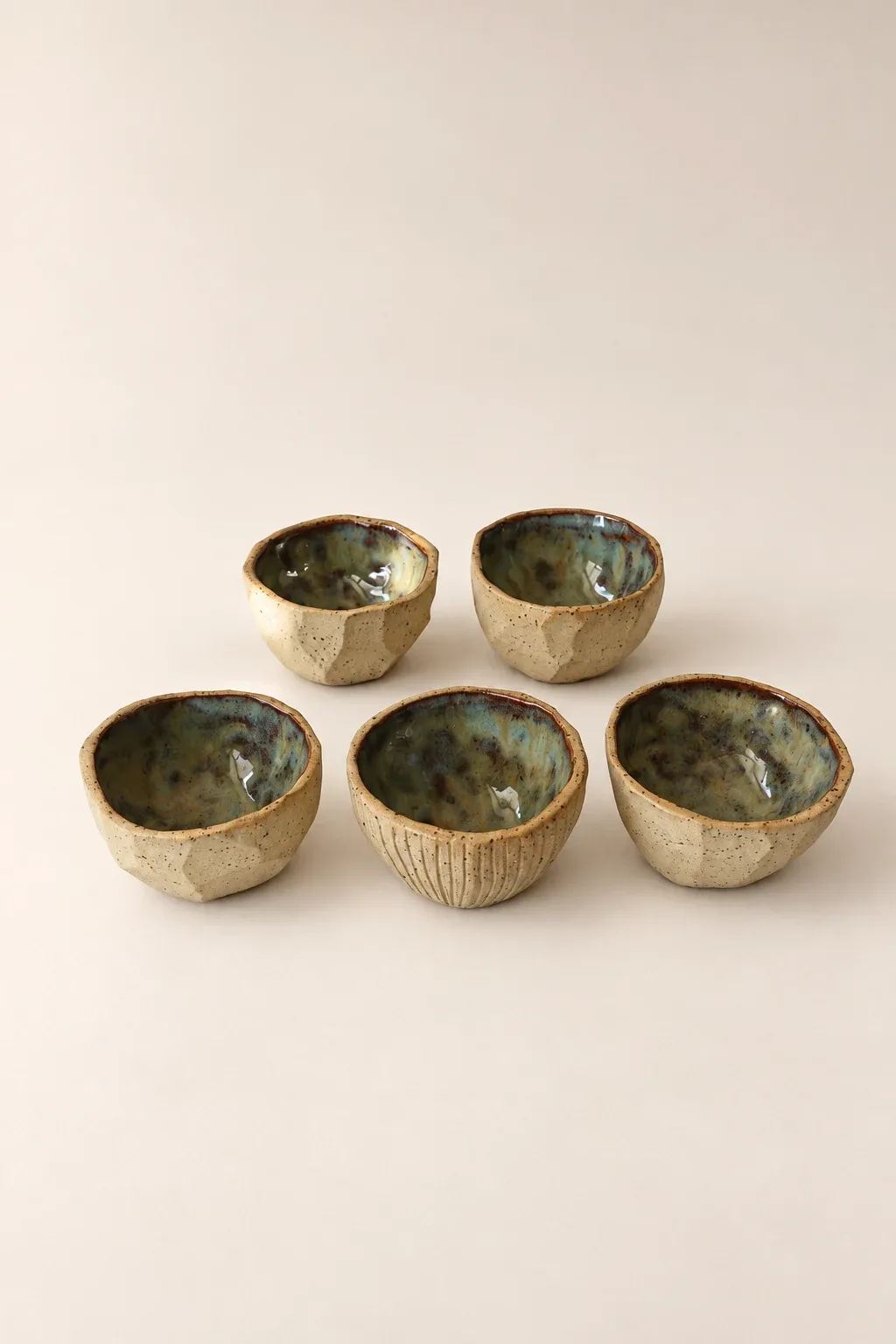 Carved tea cups — handmade Kachi ceramic tableware